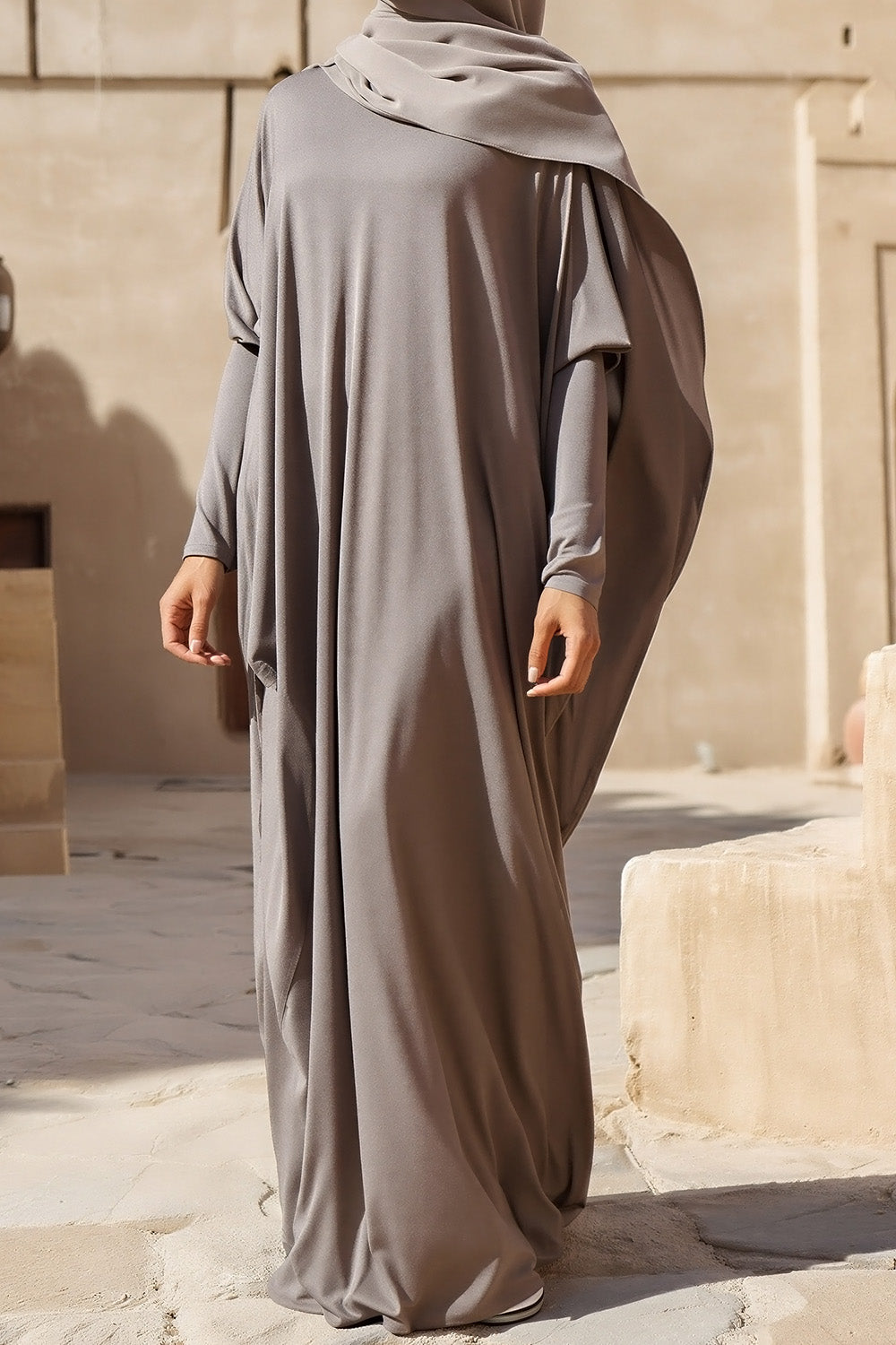 SB Relaxed Batwing Jersey Abaya AS015 in Taupe