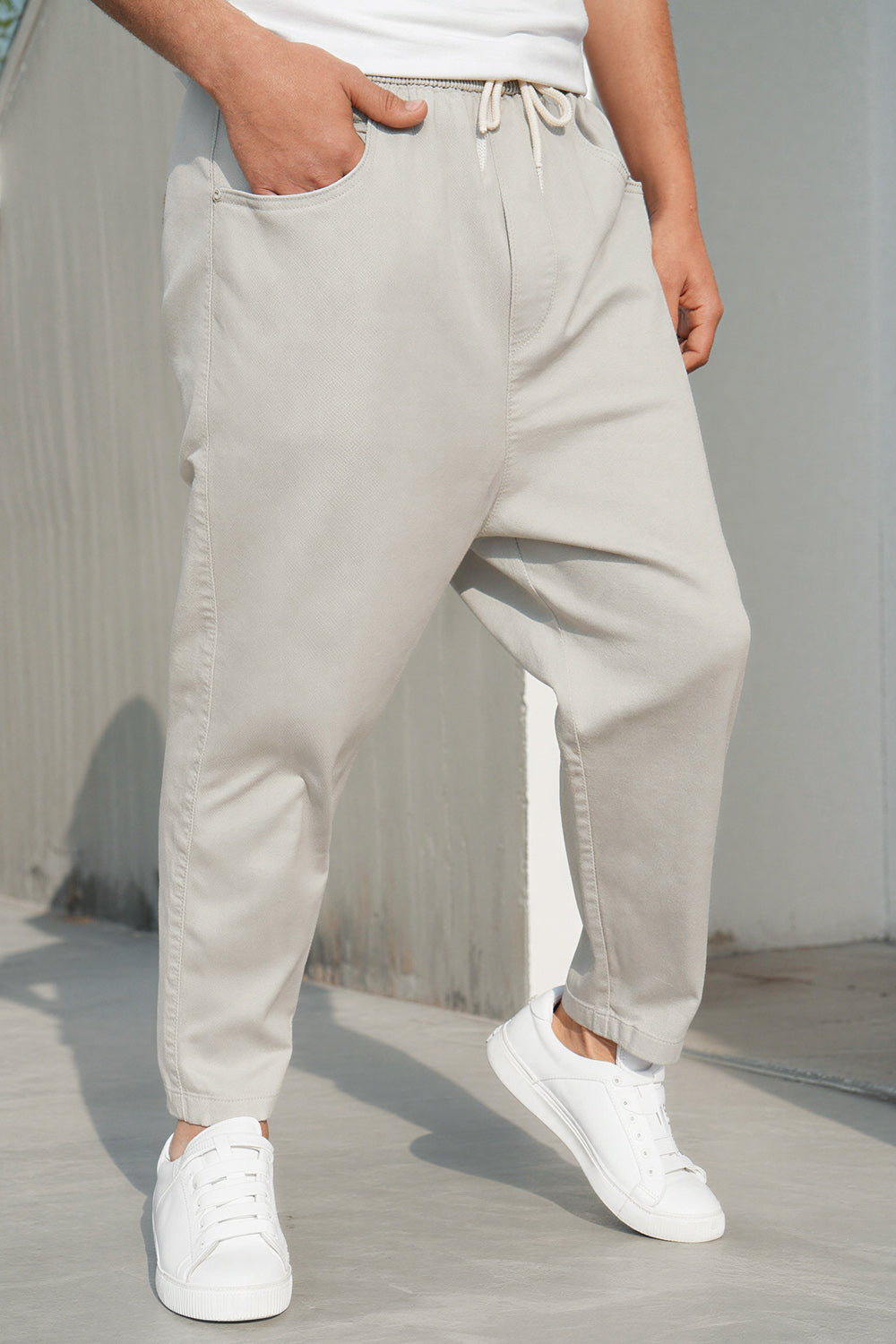 QL Sar. Jeans Stretch Regular Drop in lichtgrijs