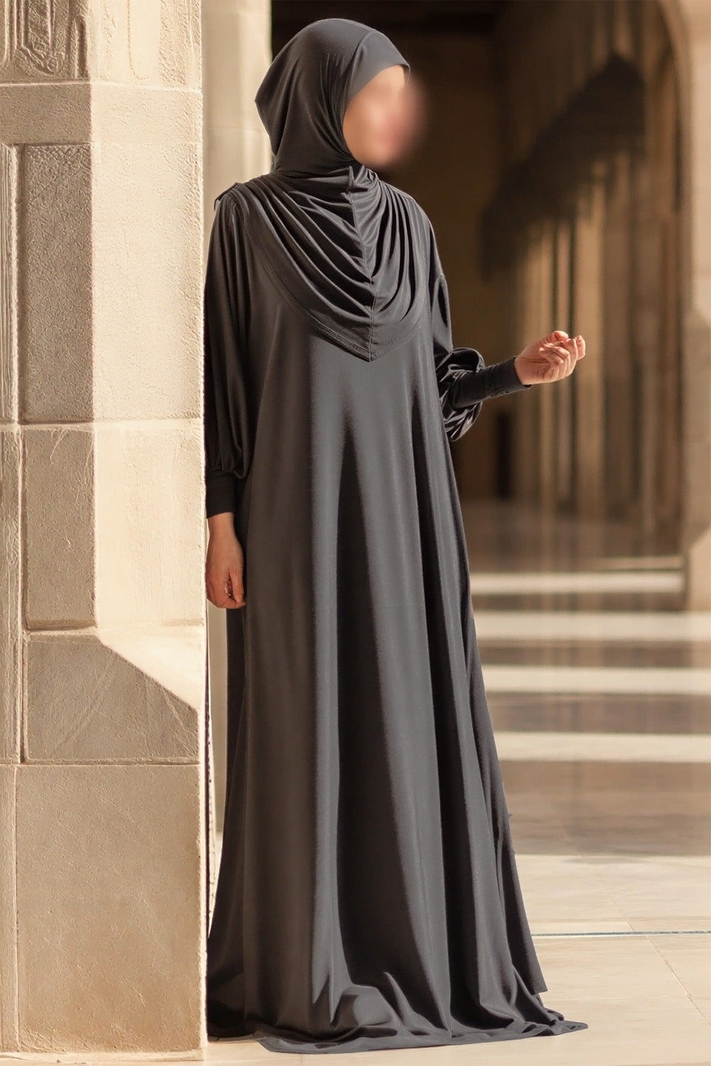SB Integrated Hijab Relaxed Batwing Abaya AS016 in Dark Grey